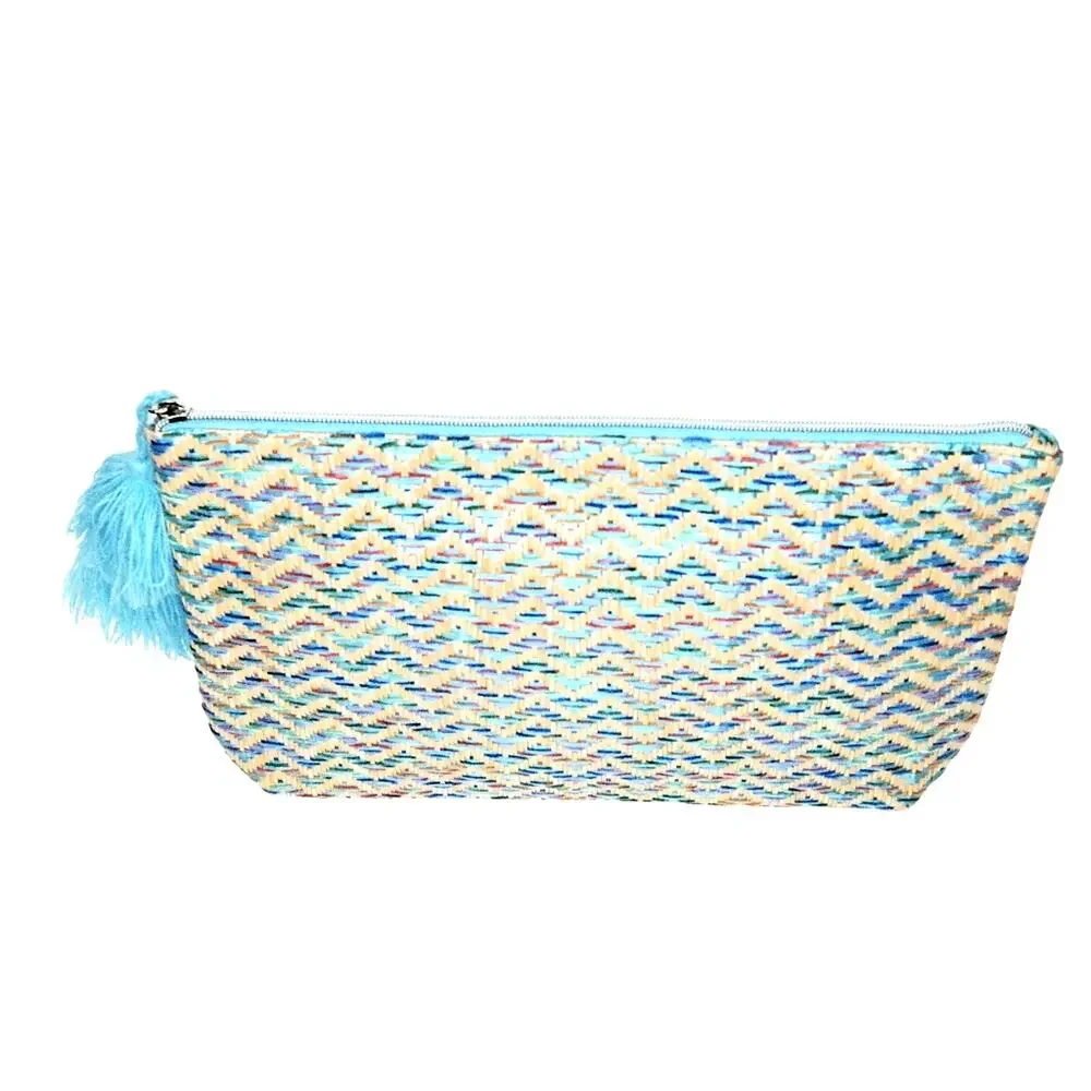 Lancome Blue Zip Tassel Clutch Bag Purse Handbag Blue Multi-Color